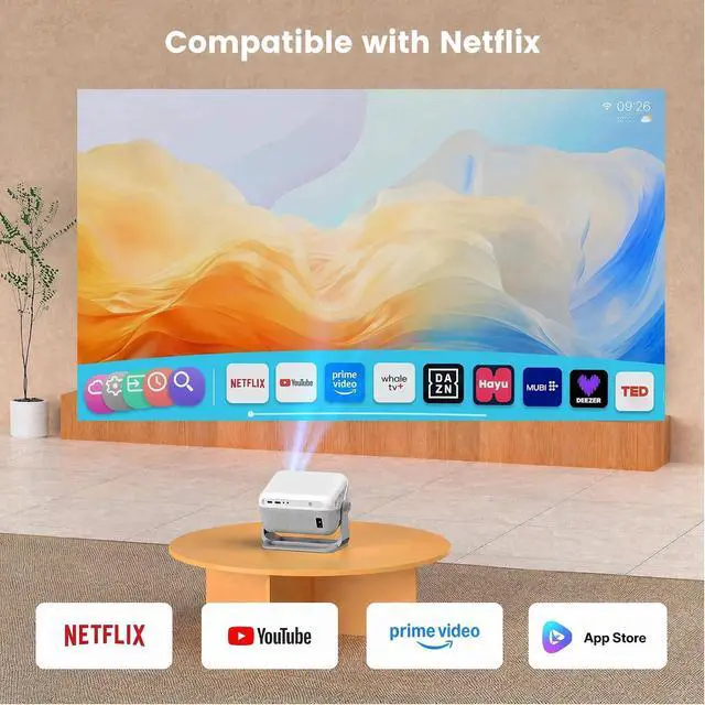 Alt view image 2 of 7 - Officially-Licensed Streaming APP & Native 1080P 4K SupportSmart Projector with WiFi and Bluetooth, Auto Focus & Keystone, 270° Rotation, Movie Projector for Outdoor Bedroom Home Office