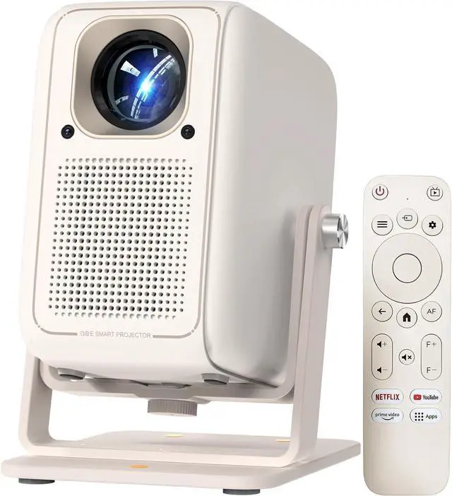 Main image of OBE Smart Projector with WiFi and Bluetooth, 650 ISO Lumens (Actual Brightness) 4K Support and 1080P FHD, 2 Speakers, 1s Auto Focus/Keystone, Built in Apps, Noise<26dB, 210°Gimbal