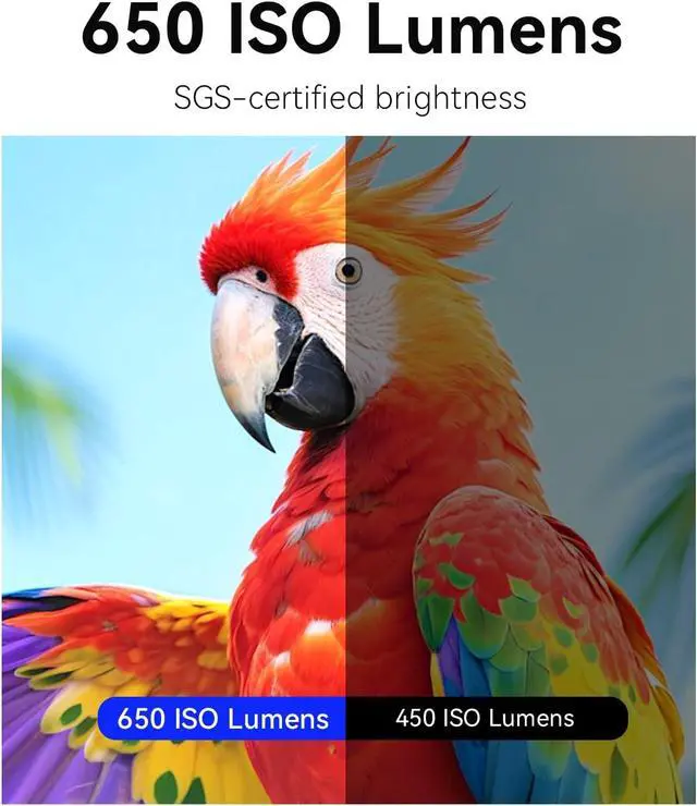 Alt view image 2 of 7 - OBE Smart Projector with WiFi and Bluetooth, 650 ISO Lumens (Actual Brightness) 4K Support and 1080P FHD, 2 Speakers, 1s Auto Focus/Keystone, Built in Apps, Noise<26dB, 210°Gimbal