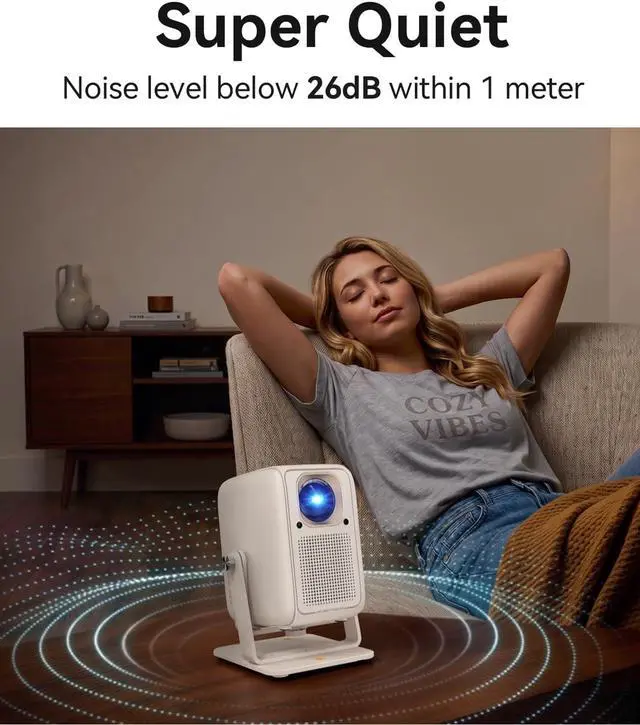 Alt view image 6 of 7 - OBE Smart Projector with WiFi and Bluetooth, 650 ISO Lumens (Actual Brightness) 4K Support and 1080P FHD, 2 Speakers, 1s Auto Focus/Keystone, Built in Apps, Noise<26dB, 210°Gimbal