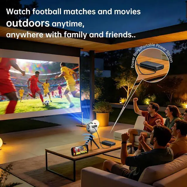 Alt view image 2 of 7 - Mini Outdoor Projector with WIFI and Bluetooth, Native 720P Smart Projector, 360° Rotation Auto Keystone, Portable Projector Compatible with Smartphone, Laptop, HDMI, USB
