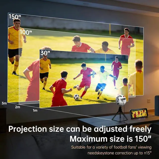 Alt view image 6 of 7 - Mini Outdoor Projector with WIFI and Bluetooth, Native 720P Smart Projector, 360° Rotation Auto Keystone, Portable Projector Compatible with Smartphone, Laptop, HDMI, USB