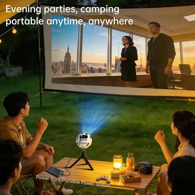Alt view image 7 of 7 - Mini Outdoor Projector with WIFI and Bluetooth, Native 720P Smart Projector, 360° Rotation Auto Keystone, Portable Projector Compatible with Smartphone, Laptop, HDMI, USB