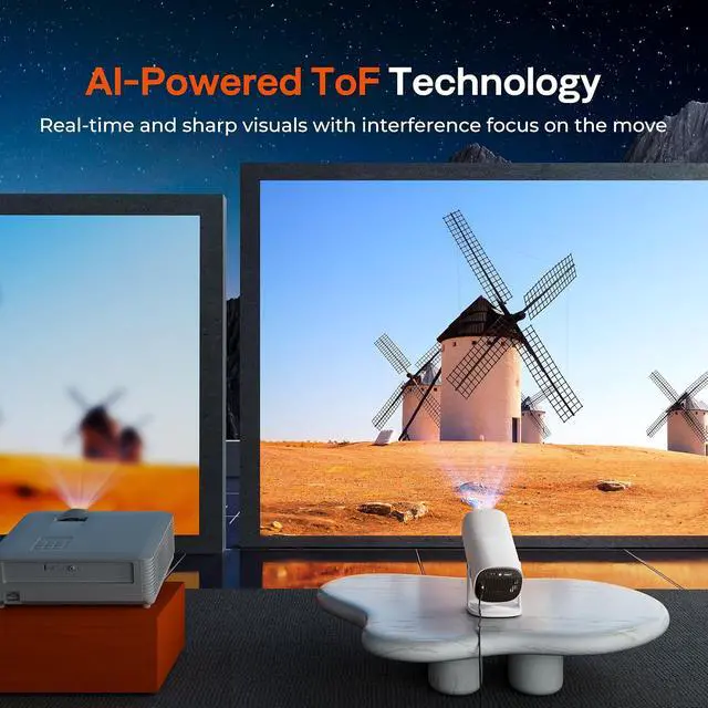 Alt view image 3 of 7 - Mini Smart 1080P Projector with WiFi & Bluetooth, 270° Adjustable Metal Stand, Portable Home & Outdoor Movie Projector