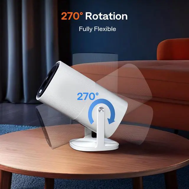 Alt view image 6 of 7 - Mini Smart 1080P Projector with WiFi & Bluetooth, 270° Adjustable Metal Stand, Portable Home & Outdoor Movie Projector