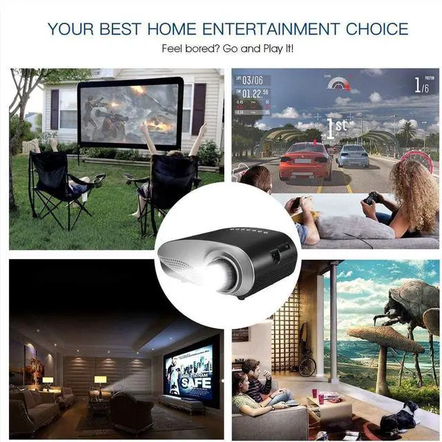 Alt view image 7 of 7 - Gaone Portable Mini Projector, 1080P Full HD Video Projector 600 Lumens Support 100" LCD Home Cinema Projector 50000 Hours LED Projector Compatible with HDMI/USB/TF Card/VGA/AV for Home Theater,Black