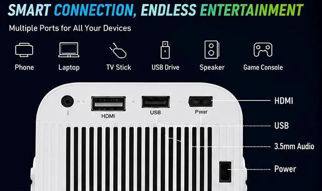 Alt view image 5 of 7 - 2026 Oklumi Projector, Oklumi Native 1080P Smart Mini Movie Projector with 4K Support, WiFi 6 Bluetooth 5, 180° Adjustable Stand, Auto Keystone Correction, Built-in Speaker for Home Cinema, Outdoor