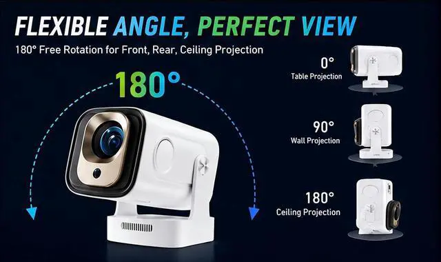Alt view image 6 of 7 - 2026 Oklumi Projector, Oklumi Native 1080P Smart Mini Movie Projector with 4K Support, WiFi 6 Bluetooth 5, 180° Adjustable Stand, Auto Keystone Correction, Built-in Speaker for Home Cinema, Outdoor