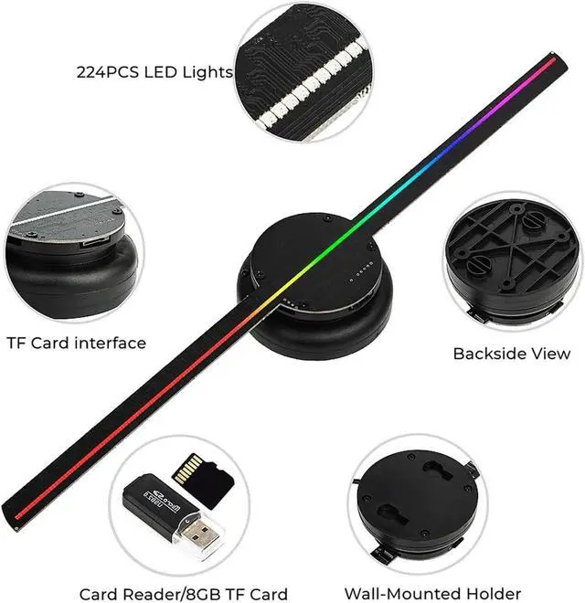 Alt view image 4 of 6 - 43cm Hologram 3D Fan Projector, 3d Hologram Led Fan Display, Wall-mounted Wifi Led Sign Holographic Player Advertising Display Support PC Software Simple Management