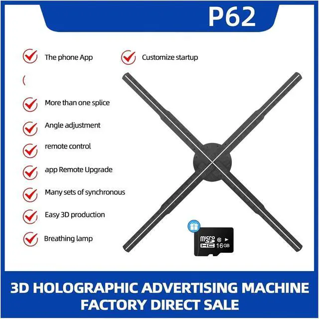 Alt view image 2 of 7 - 62cm/24.4in Hologram Fan, Naked Eye LED Fan, 722LED Sign Neon Beads 8G Memory Manual DIY Image Text Advertising Machine Holographic 3D Projector Simple Management