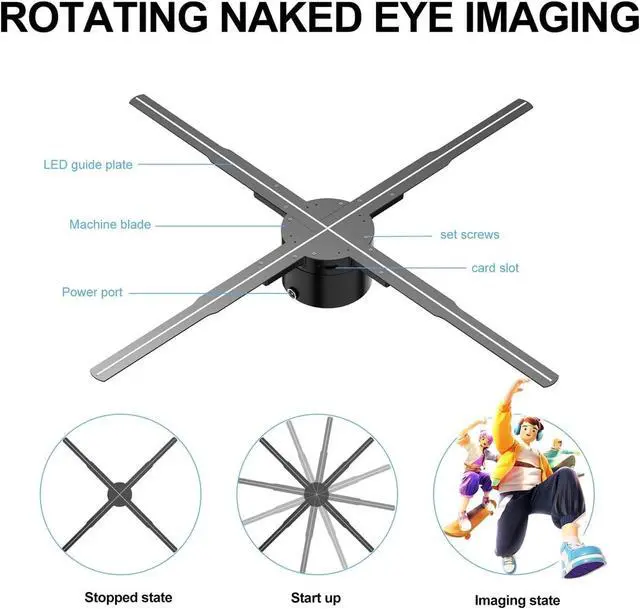 Alt view image 6 of 7 - 62cm/24.4in Hologram Fan, Naked Eye LED Fan, 722LED Sign Neon Beads 8G Memory Manual DIY Image Text Advertising Machine Holographic 3D Projector Simple Management
