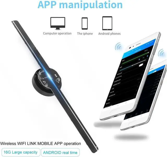 Alt view image 4 of 6 - 3D Holographic Projectors LED Fan Holographic Suport APP Advertising Machine Imaging Hologram Player Logo Display Simple Management