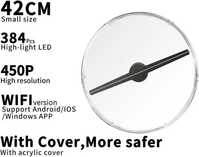 Alt view image 2 of 7 - 42CM/16.5IN 3D Hologram Projector With Protect Cover 3D Led Holographic Business Logo Advertising Projector Fan For Party Decoration Simple Management(WIFI Model 384 led)