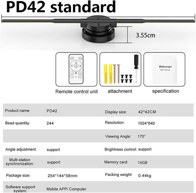 Alt view image 2 of 6 - 3D Hologram Projector Fan Wifi Remote Control 244LED Commercial Advertising Display Hologram Projector 3D Fan Logo Light Simple Management(PD42 Standard)
