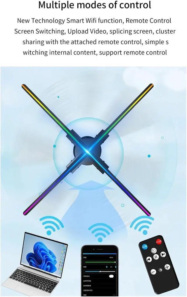 Alt view image 4 of 5 - 45cm/17.7in 3D Fan Hologram Projector Wifi Holographic Lamp Player Remote HD Advertising Display Projector Light Transmit Images Video Simple Management