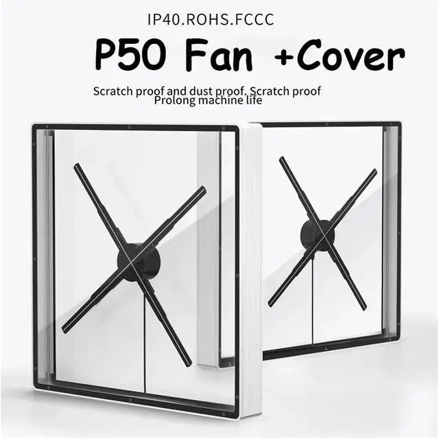 Alt view image 2 of 6 - 50cm/19.7in 3D Fan Hologram Projector Wifi Led Sign Holographic Lamp Player Remote Advertising Display Hologram Projector With Cover Simple Management(Gray)