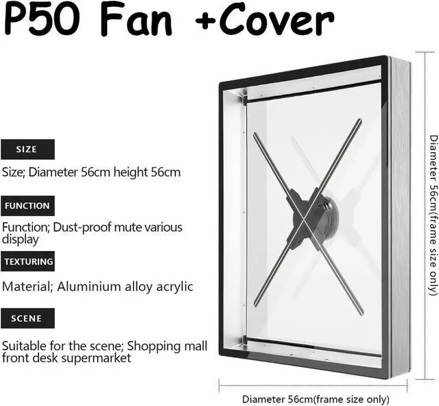 Alt view image 6 of 6 - 50cm/19.7in 3D Fan Hologram Projector Wifi Led Sign Holographic Lamp Player Remote Advertising Display Hologram Projector With Cover Simple Management(Gray)