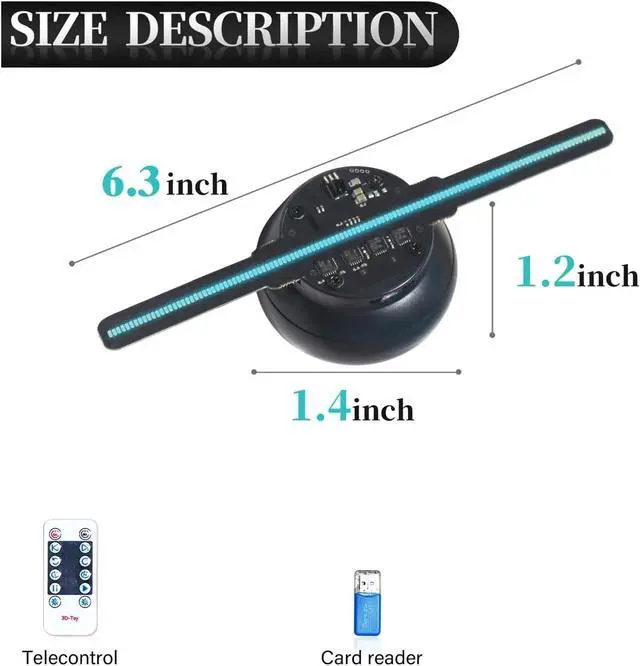 Alt view image 2 of 6 - 6.3in/16cm 3D Hologram Fan, 144 0603 LED Beads Holographic Projector, HD Flicker Free Screen TF&APP Control Christmas Halloween Simple Management