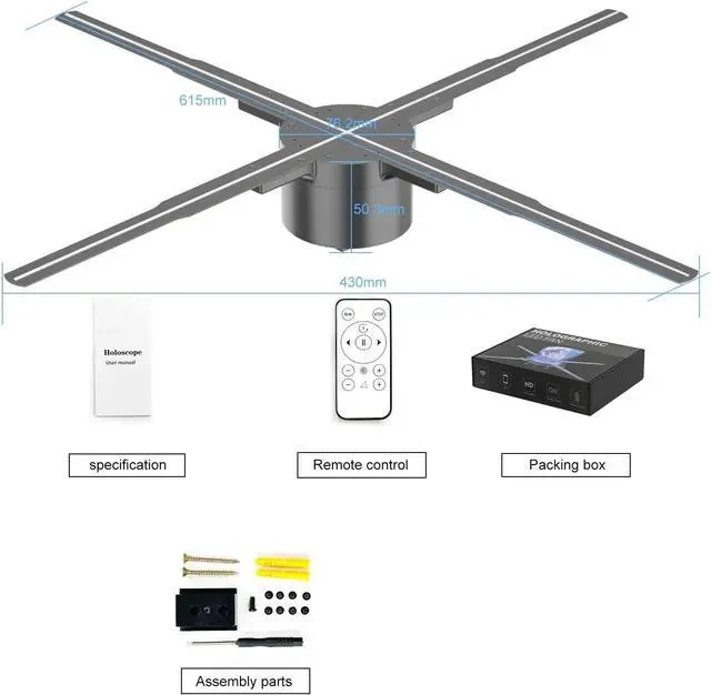 Alt view image 4 of 7 - 62cm/24.4IN Holographic Fan 722LED Sign Neon Beads 8G Memory Manual DIY Image Text LOGO Advertising Machine Holographic 3D Projector Simple Management