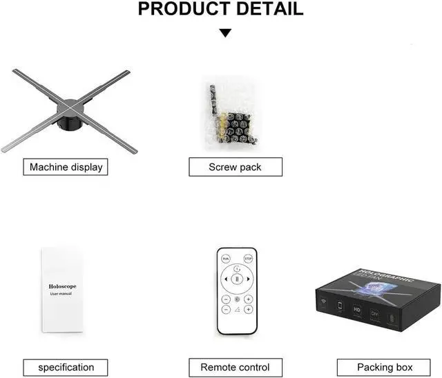 Alt view image 7 of 7 - 62cm/24.4IN Holographic Fan 722LED Sign Neon Beads 8G Memory Manual DIY Image Text LOGO Advertising Machine Holographic 3D Projector Simple Management