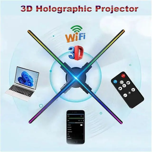 Alt view image 3 of 7 - 45/52/56/60/65cm 3d Holographic Fan, Holographic Projector Multifunctional Advertising Machine Projector Fan Screen Simple Management(52CM)