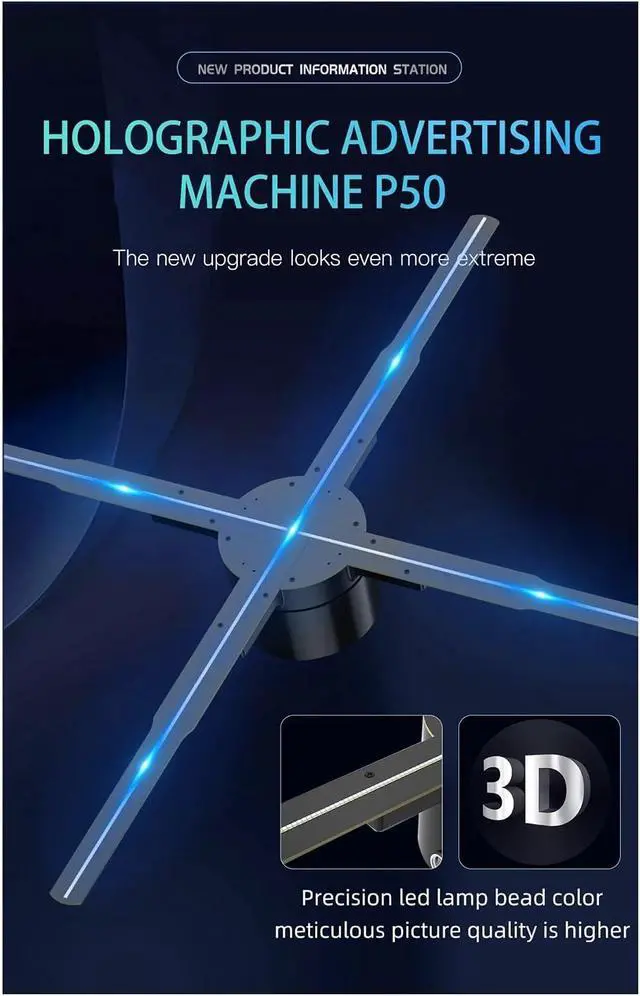 Alt view image 5 of 5 - 50cm 3D Holographic Projector Bar Restaurant Christmas Holiday Decoration Fan Screen LED Holographic Advertisement Sign Lights Simple Management
