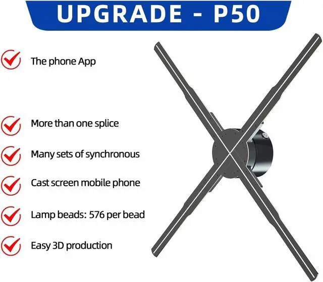 Alt view image 2 of 5 - 50cm 3D Holographic Projector Bar Restaurant Christmas Holiday Decoration Fan Screen LED Holographic Advertisement Sign Lights Simple Management