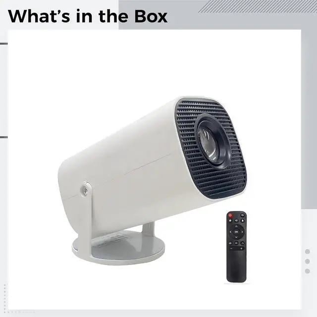 Alt view image 5 of 5 - Mini Portable Smart Projector, Built-in Android, 4K Support, Native 720P, WiFi6 Wireless Connectivity, 180° Projection Angle, Remote Control, 7.6 x 4.2 x 4.2 in / 192 x 106 x 106 mm