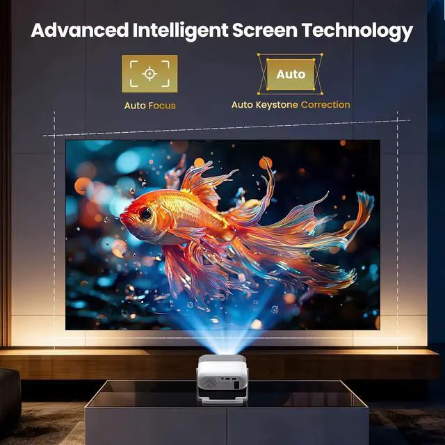 Alt view image 6 of 6 - Smart 4K Projector with WiFi Android 14 Outdoor/Home Theater