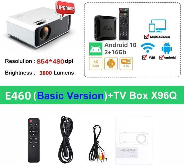 Alt view image 2 of 7 - E460 LED Projector Mini for Smartphone, or for iPhones Android Phone, Video Beamer