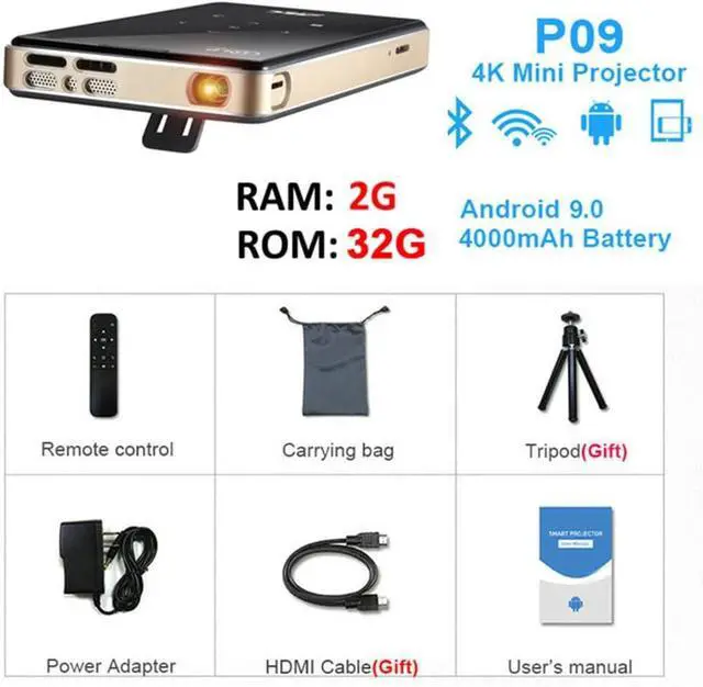 Alt view image 2 of 7 - Projector Mini Android 9.0 4000mAh battery,Support 4K Miracast Airplay Mobile Video Beamer