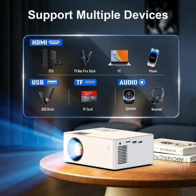 Alt view image 2 of 6 - Mini Projector, FHD 1080P Supported, Movie Projector for Home Theater