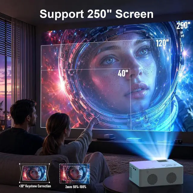 Alt view image 3 of 6 - Mini Projector, FHD 1080P Supported, Movie Projector for Home Theater