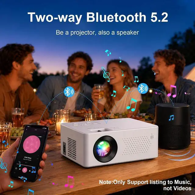Alt view image 4 of 6 - Mini Projector, FHD 1080P Supported, Movie Projector for Home Theater