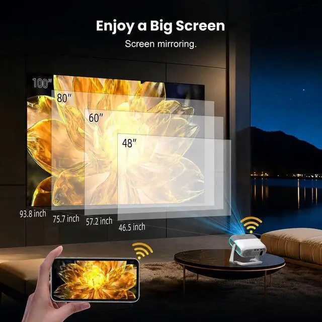 Alt view image 4 of 6 - Smart 4K Projector with WiFi Android 14 Outdoor/Home Theater