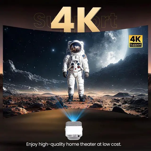Alt view image 5 of 6 - Smart 4K Projector with WiFi Android 14 Outdoor/Home Theater