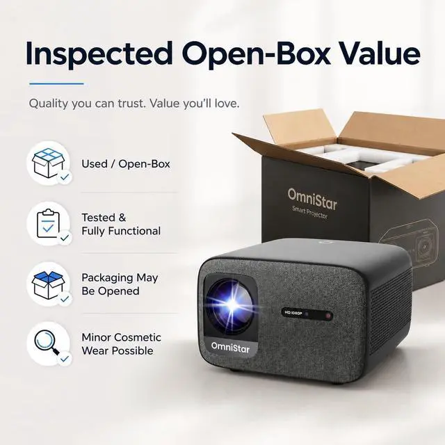 Alt view image 2 of 6 - CASIRIS OmniStar L80 4K Supported Projector 1500 ANSI Lumens, Native 1080P Full HD with Auto Focus & Auto Keystone, 200" Display, Dual 15W Speakers, WiFi, Bluetooth 5.0, HDMI/USB/TV Stick Compatible