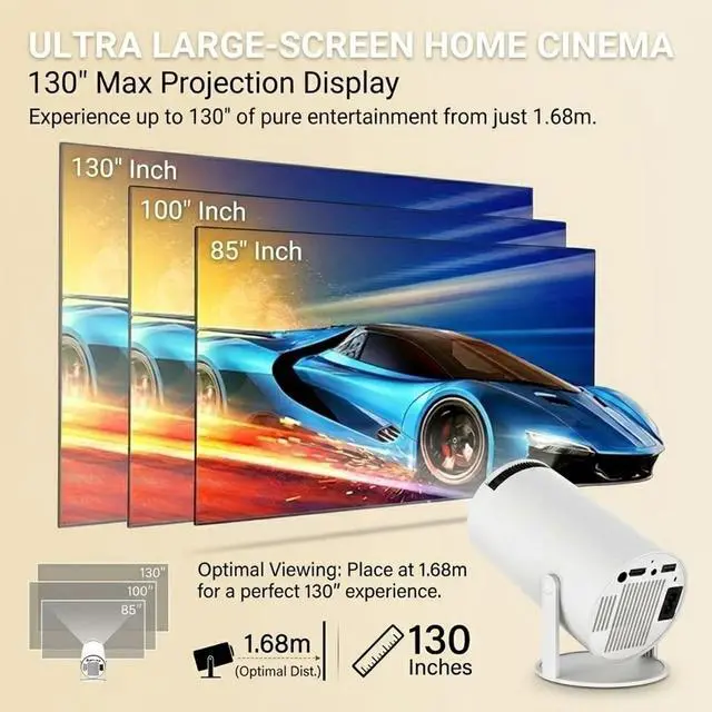 Alt view image 5 of 6 - Mini 210° Smart Projector with Extra Large-Screen Display, Smart Projector with WiFi,Supports 4K, 210° Rotatable Portable Projector with Built-in Apps & Auto Keystone for Home Outdoor (White)