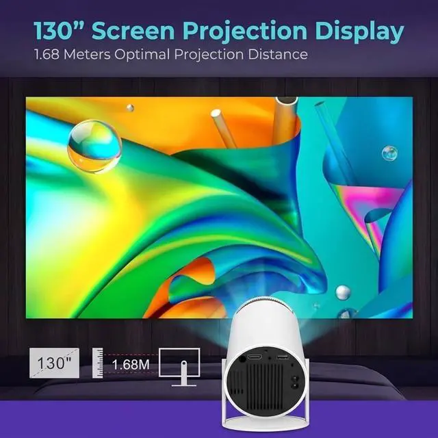 Alt view image 4 of 6 - Mini 210° Smart Projector with Extra Large-Screen Display, Smart Projector with WiFi,Supports 4K, 210° Rotatable Portable Projector with Built-in Apps & Auto Keystone for Home Outdoor (White)