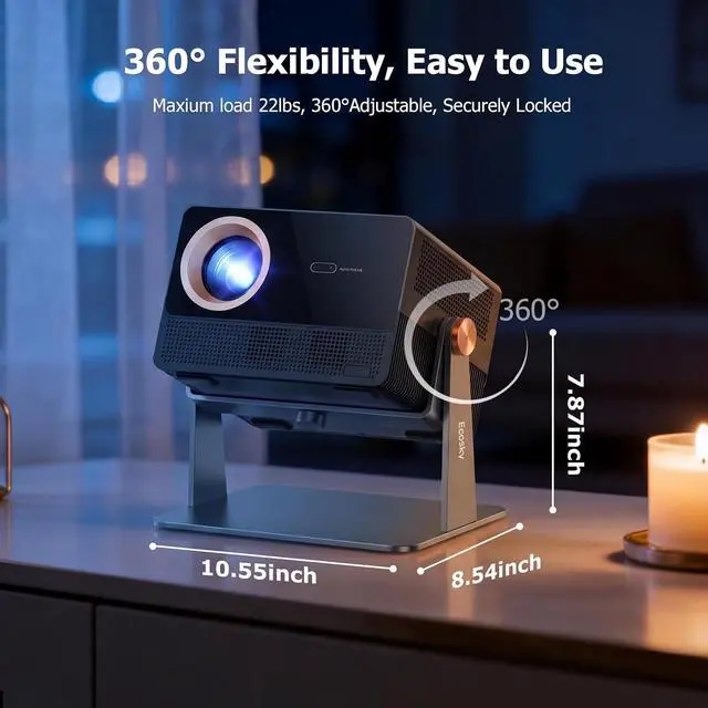 Alt view image 5 of 7 - CR67 Smart Projector Bundle with Projector Stand Table,4K Projector with WiFi and Bluetooth,3500 ANSI,Official Licensed Google TV,AI Image Correction,Movie Cinema for for Home Theater Bedroom