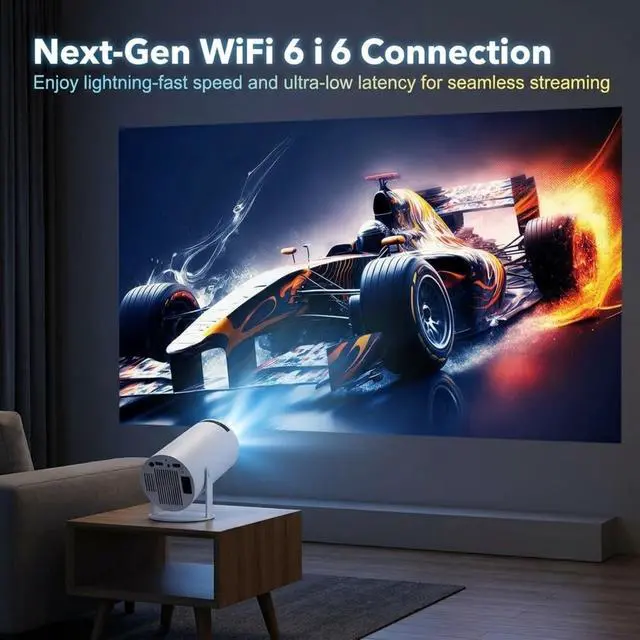 Alt view image 3 of 6 - Mini 210° Smart Projector with Extra Large-Screen Display, Smart Projector with WiFi,Supports 4K, 210° Rotatable Portable Projector with Built-in Apps & Auto Keystone for Home Outdoor (White)