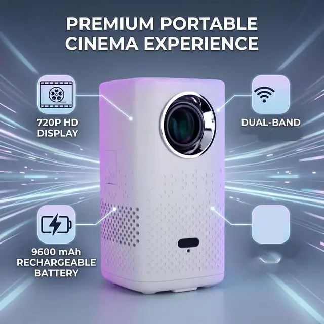 Alt view image 2 of 7 - Portable Projector with WiFi and Bluetooth, 720P HD (US Plug)