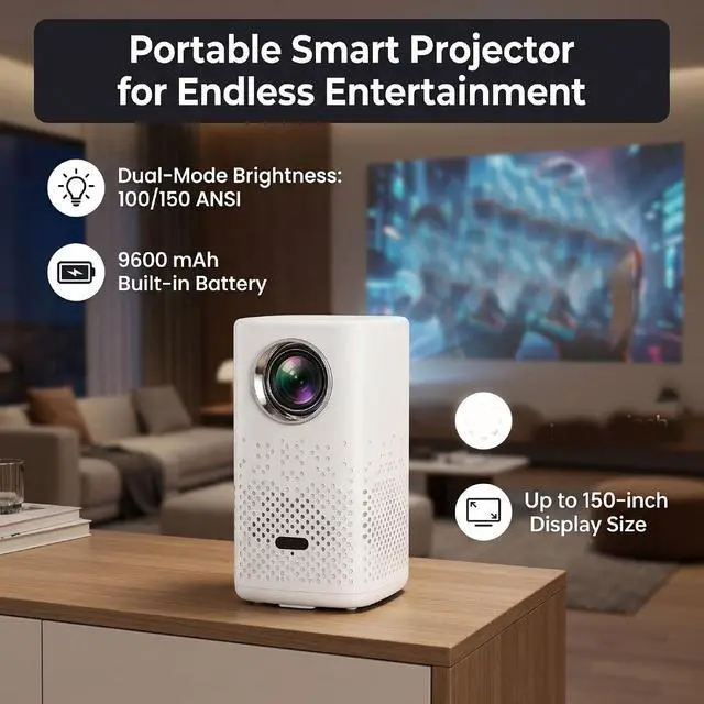 Alt view image 3 of 7 - EBTOOLS Portable Projector, 720P Bluetooth Home Theater Movie Projector with 13 Dual Band WiFi, Semi Closed Optical Path, 35-150in Display for Outdoor Camping (US)