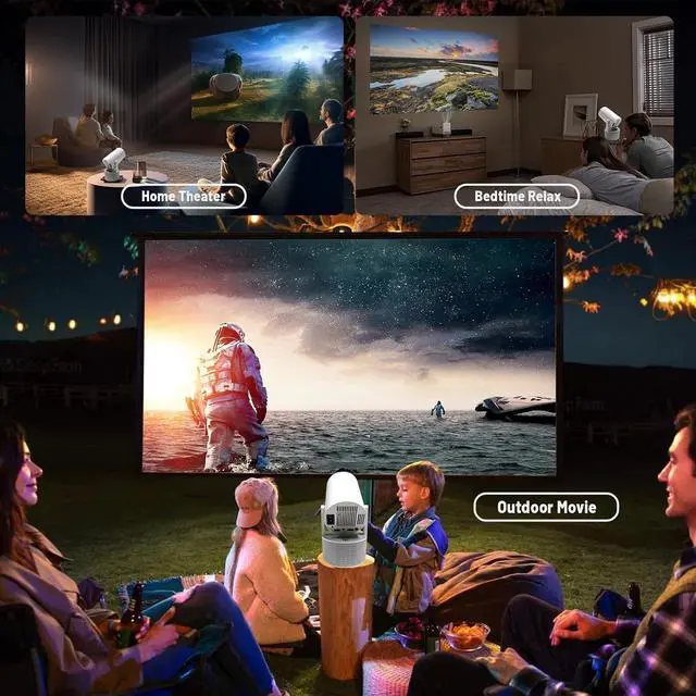 Alt view image 6 of 7 - Portable Projector with Microphones KTV Projector 1080P 4K Android 11.0 Built-in, 180° Rotation, Bluetooth 5.0, Includes Microphones, Remote Control Included
