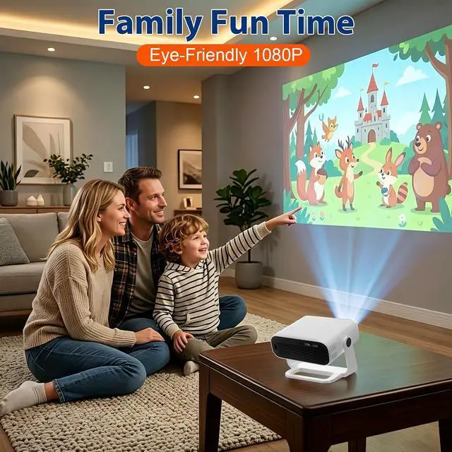 Alt view image 4 of 7 - Wielio Portable Projector, Native 1080P HD WiFi Bluetooth Movie Projector for Home Outdoor