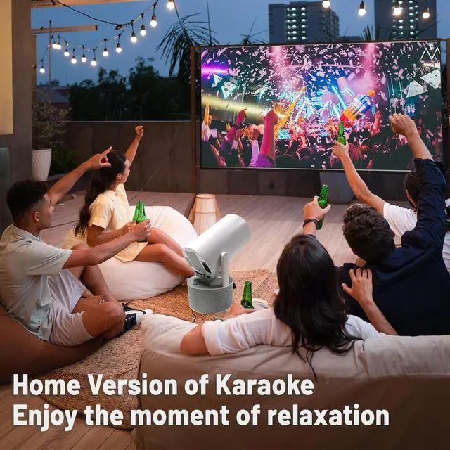 Alt view image 4 of 7 - Portable Projector with Microphones KTV Projector 1080P 4K Android 11.0 Built-in, 180° Rotation, Bluetooth 5.0, Includes Microphones, Remote Control Included