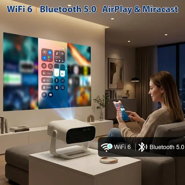 Alt view image 7 of 7 - Wielio Portable Projector, Native 1080P HD WiFi Bluetooth Movie Projector for Home Outdoor