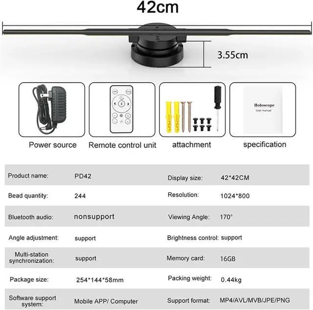 Alt view image 2 of 7 - PD42 HD 3D Hologram Projector Fan Wifi Display Logo Light Led Sign Holographic Lamp Advertising Halloween Christmas Gift