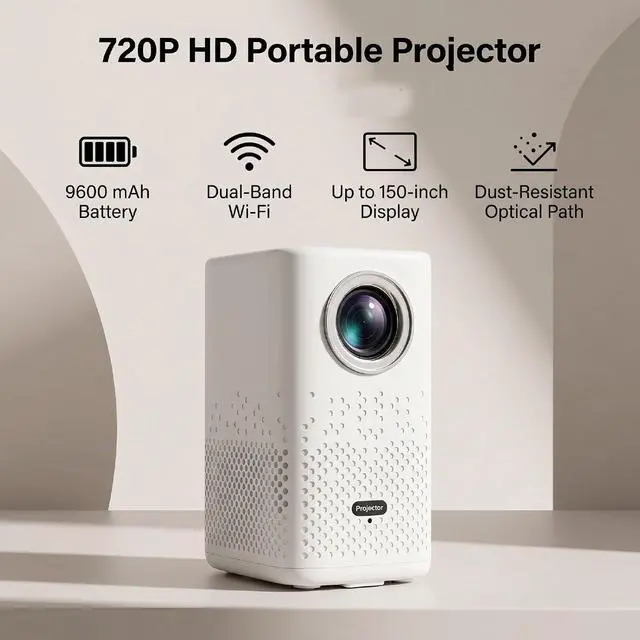 Alt view image 2 of 7 - VBESTLIFE Portable Projector 720P, Semi Closed Optical Bluetooth Projector with Android 13 Dual Band WiFi, for 35-150in Display Home Theater Movie (US Plug)
