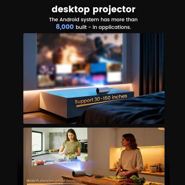 Alt view image 3 of 7 - GOWENIC 4K Supported Projector with 180 ANSI Auto Focus 30000H LED 1200:1 Contrast 30-150in Screen for 14 Home Theater (Silver)